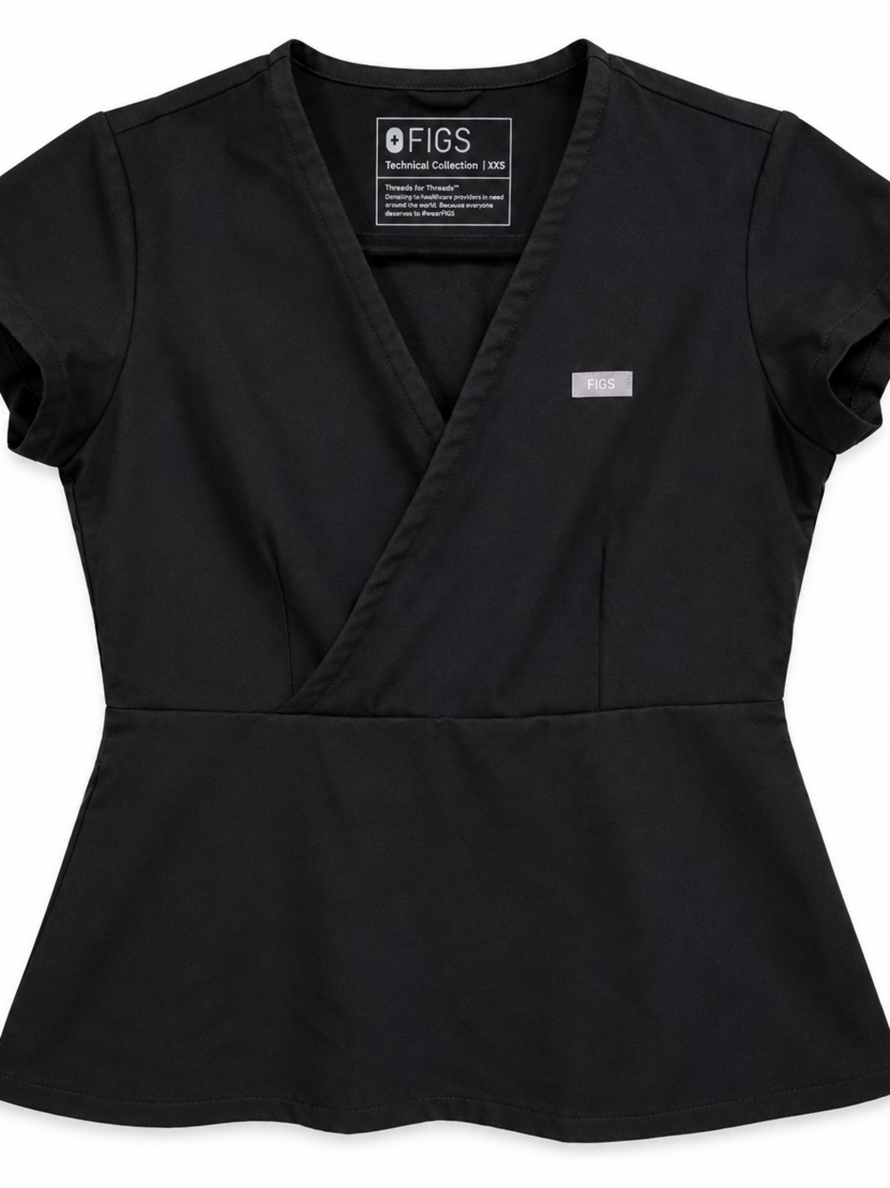 FIGS Technical Collection Women’s XXS Black V-Neck Scrub